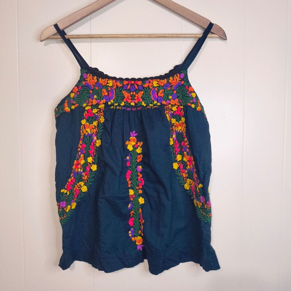 Lucky Brand Navy Cotton Embroidered Tank